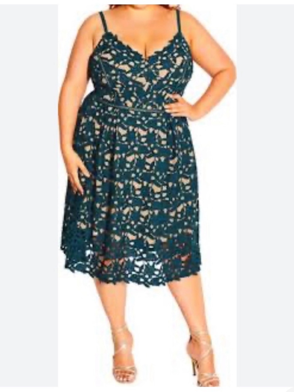 NWT City Chic Plus Size Teal Lace Fit & Flare Dress
